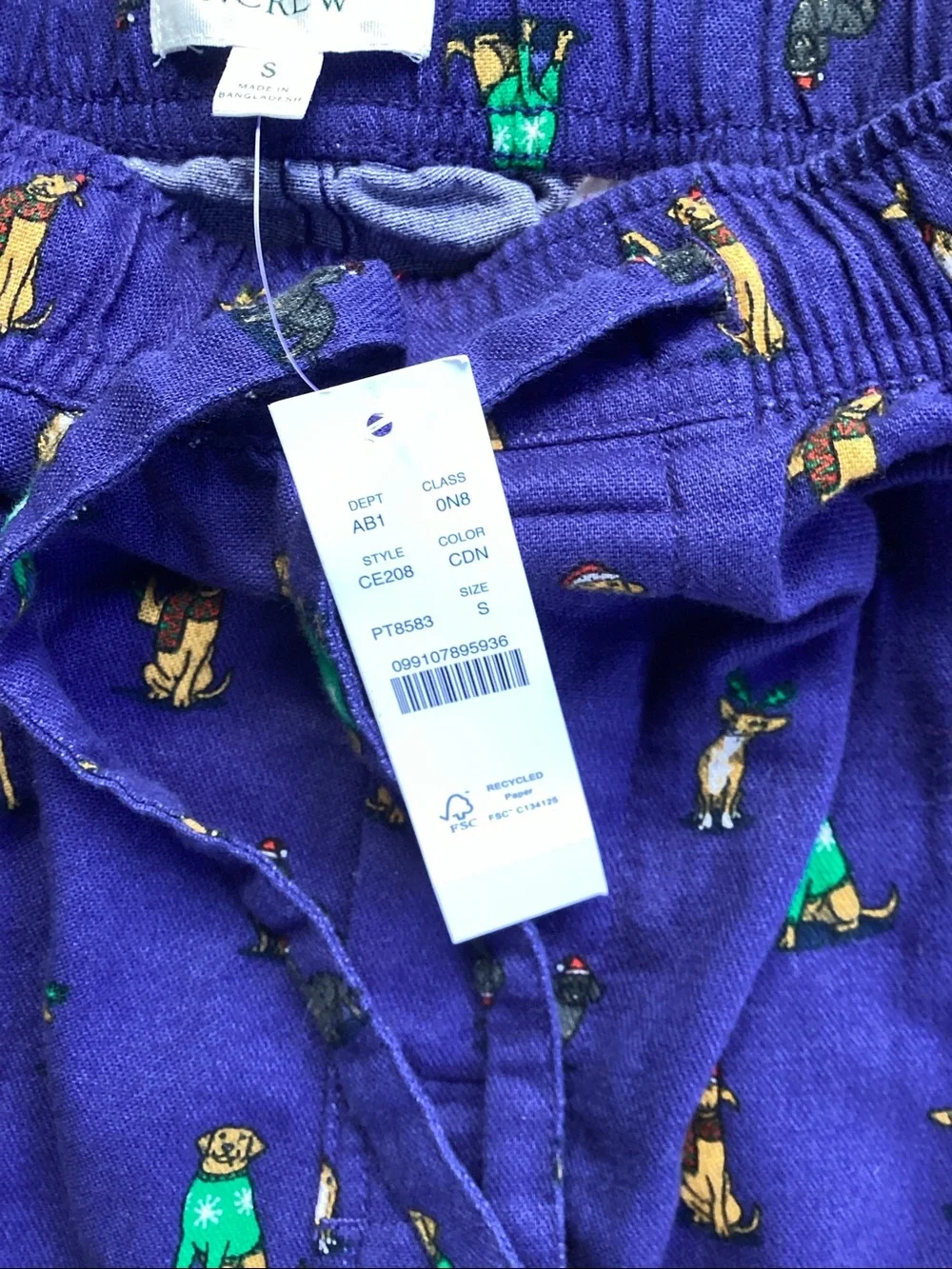 NWT J crew Christmas Dogs Pets Flannel pajama pant in print Mens Small